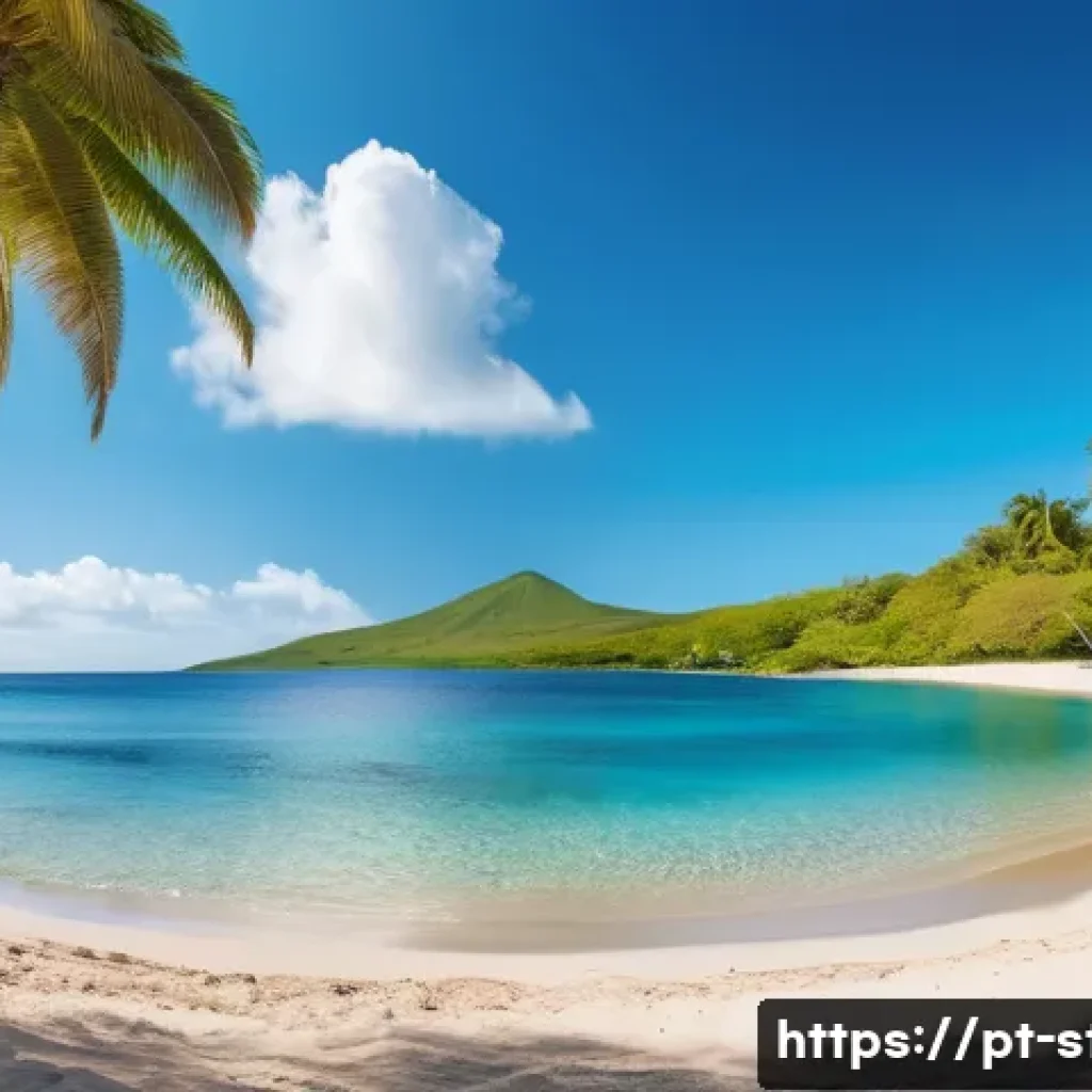 세인트키츠 네비스 크루즈 여행 - A breathtaking panoramic view of Pinney’s Beach on Nevis Island during a sunny day, showcasing fine ...
