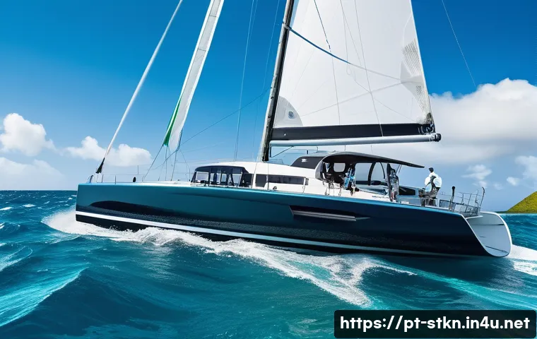 세인트키츠 네비스 요트 레이스 - A dynamic scene of a high-tech sailing regatta near Saint Kitts and Nevis, featuring sleek modern ya...