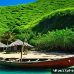 Home 22 세인트키츠 네비스 원주민 역사 - A vibrant coastal Arawak village scene circa 300 AD in Saint Kitts and Nevis, featuring indigenous p...