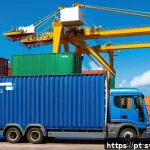 Home 21 세인트키츠 네비스 무역 협정 - A bustling Caribbean port scene showcasing modernized infrastructure with cargo ships unloading good...