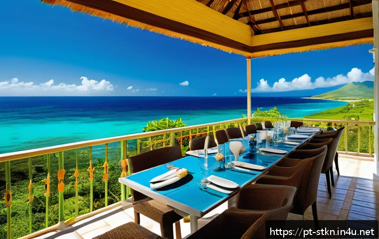 세인트키츠 네비스 이민 및 정착 - A vibrant Caribbean coastal scene in Saint Kitts and Nevis featuring a modern luxury resort surround...