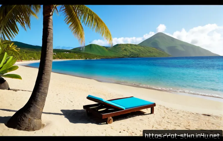 Home 17 세인트키츠 네비스 코코넛 워크 비치 - Photorealistic tropical morning at Coconut Walk Beach, Saint Kitts and Nevis, wide eye-level composi...